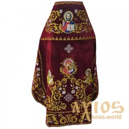Priest Vestments, embroidered on velvet, claret color, embroidery in gold, embroidered icons - фото