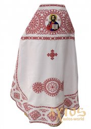 Priest`s vestments, white gabardine, embroidered with red lace - фото