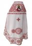 Priest`s vestments, white gabardine, embroidered with red lace