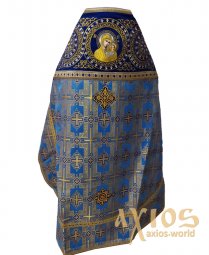 Priest vestment, combined, main fabric - blue brocade (drawing - crosses), shoulders embroidered on dark blue velvet - фото