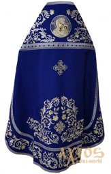 Priest vestments, blue gabardine, embroidered icon - фото