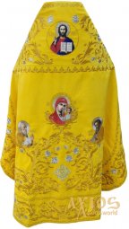 Priest vestments, yellow velvet, embroidered icon of Savior, icons of Saints - фото