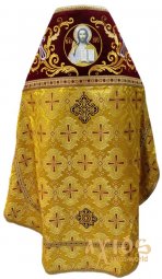 Priestly vestments, shoulders embroidered on burgundy velvet, main material - brocade (Easter cross), embroidered icon - фото