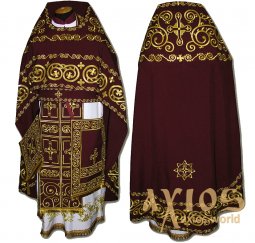 Priestly vestments, burgundy velvet, embroidered lace R103M - фото