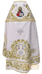 Priestly vestments, gold embroidery on white gabardine - фото