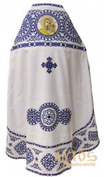 Priest`s vestments, white gabardine, embroidered with blue lace - фото