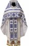 Priest`s vestments, white gabardine, embroidered with blue lace