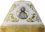 Priestly vestment, combined, white brocade, shoulders embroidered on white velvet, fabric "Easter cross"
