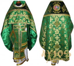 Priest Vestments of Green brocade, shoulders embroidered on velvet 002м - фото