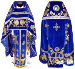 Priest Vestments, Embroidered on Blue Velvet, Embroidered Galloon, R042m (n) - фото