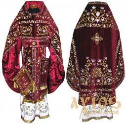 Priest Vestments, Embroidered on burgundy velvet, embroidered galloon R046m (v) - фото