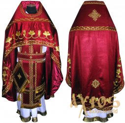Priest Vestments, Embroidered on burgundy satin with embroidered gallon R066m (V) - фото